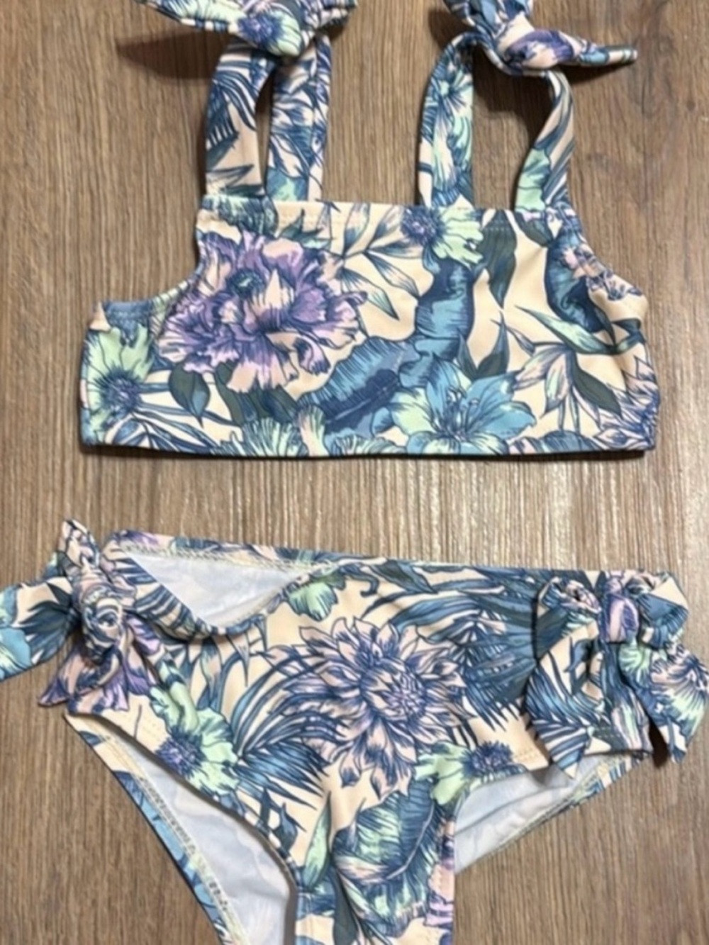 Kian D Bikini 2T Floral Two Piece Swimsuit Bow Bikini Purple Cream LIKE NEW
